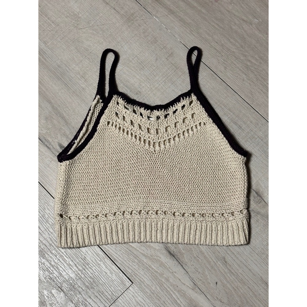 American Eagle Outfitters Womens Crochet Knit Crop Tank Top Cream Brown‎ Boho XS